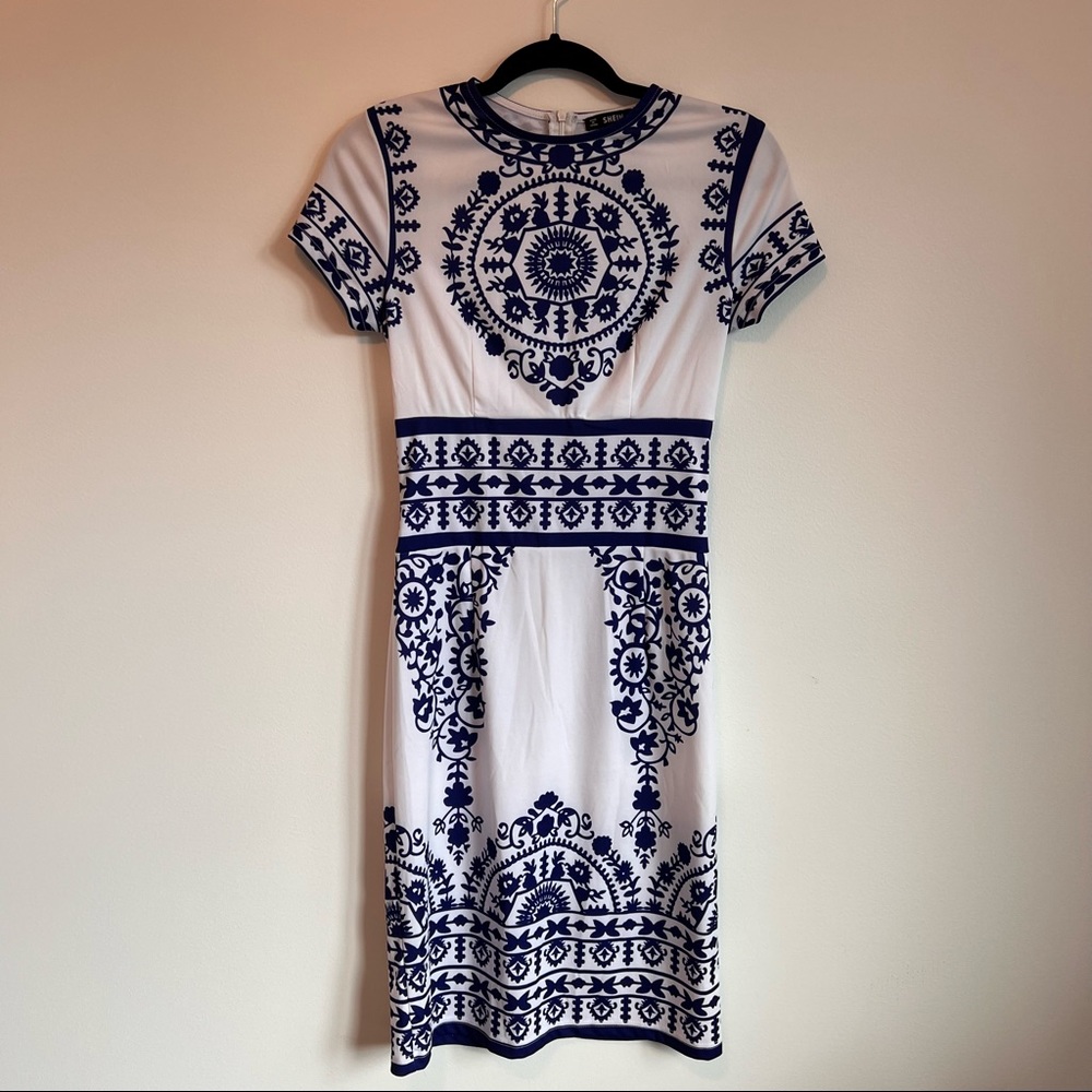 Blue and white dress